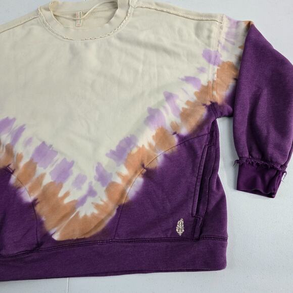 FP Movement Women’s Tie Dye Crewneck Sweatshirt Purple Beige Orange XS 6510 - Picture 2 of 9